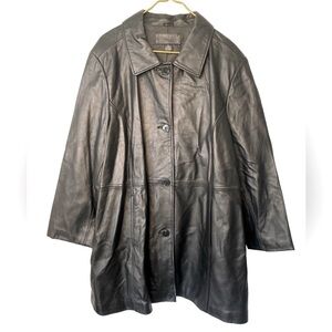 Jaclyn Smith Black Lined Mid Length Genuine Leather Jacket Women’s Plus Size 2X